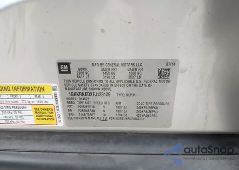2015 GMC Acadia Sle-1 from USA, damaged, VIN 1GKKRNEDXFJ139129